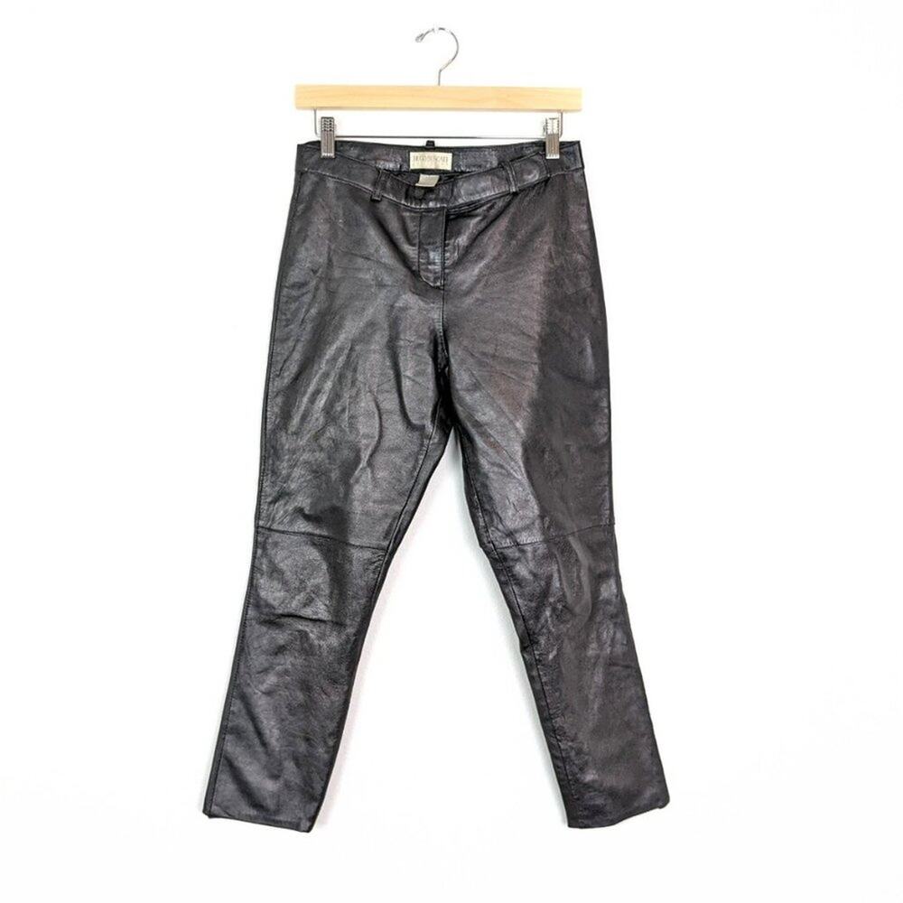 Vintage Hugo Buscati Leather Pants 6 Black Genuine Leather Straight Leg